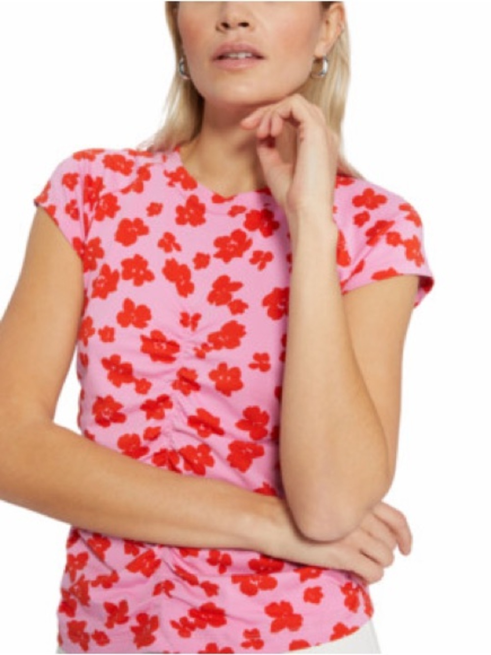 Sanctuary Hold Me Tight Floral Print Tee Cherry Kiss Pink Short Sleeve Top SZ S